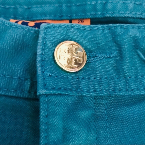 Tory Burch Women’s Cropped Slim Boot Green Denim Jeans/Pants size 26 - Picture 6 of 13